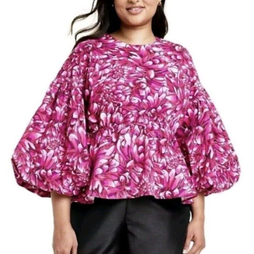 Kika Vargas x Target Blouse Top‎ Mum Floral Scallop Back Puff Sleeves Sz 4X NWOT